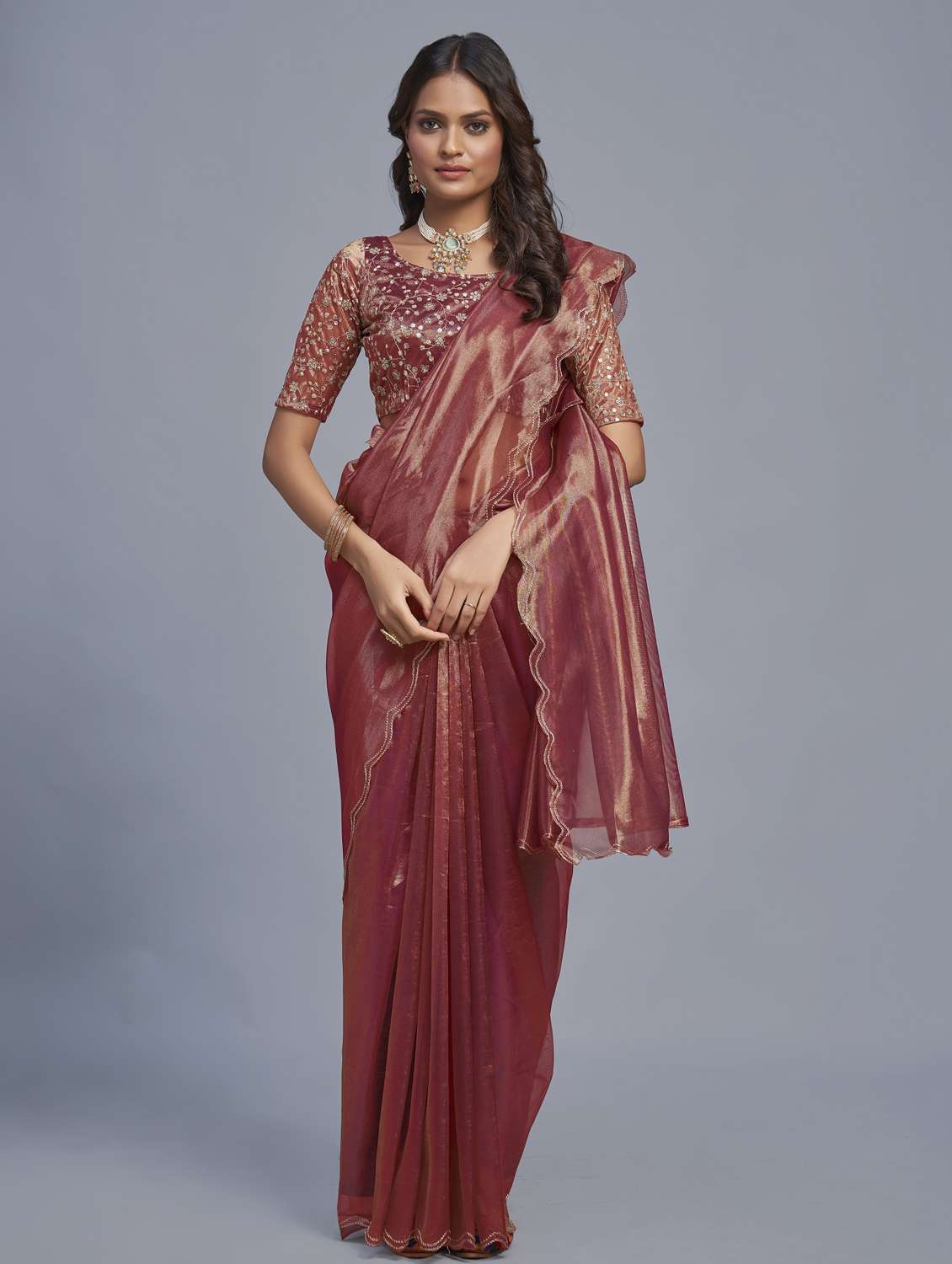 women solid plain saree with blouse - 22041897 -  Standard Image - 2