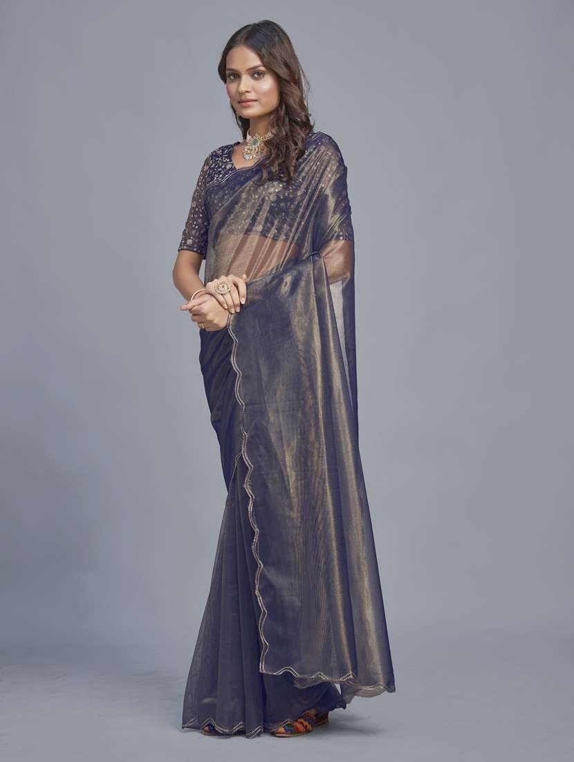 women solid plain saree with blouse - 22041898 -  Standard Image - 2