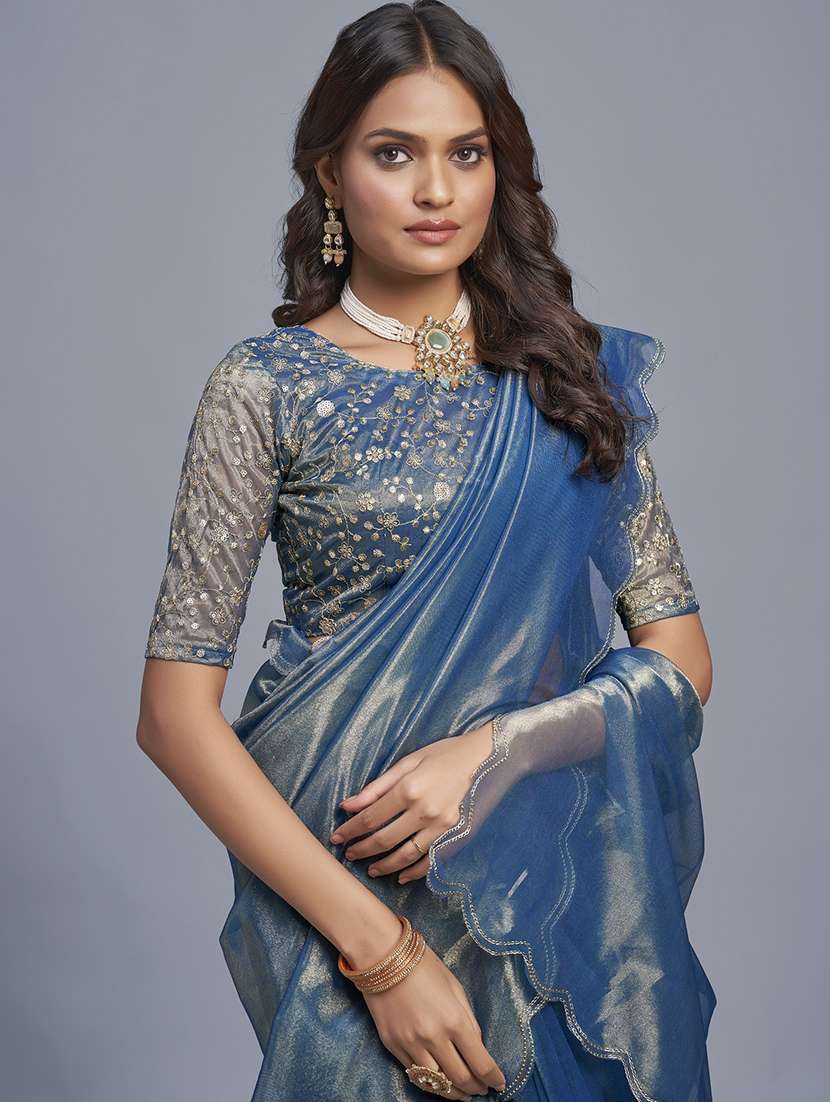 women solid plain saree with blouse - 22041899 - Standard Image - 2