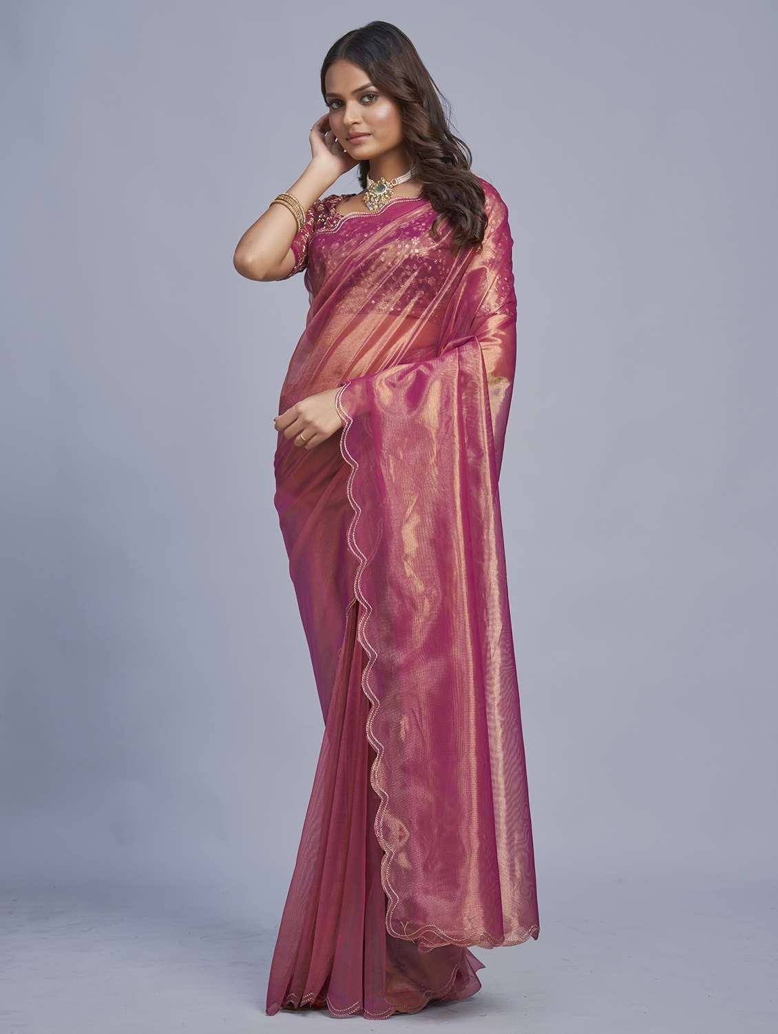 women solid plain saree with blouse - 22041900 - Standard Image - 2