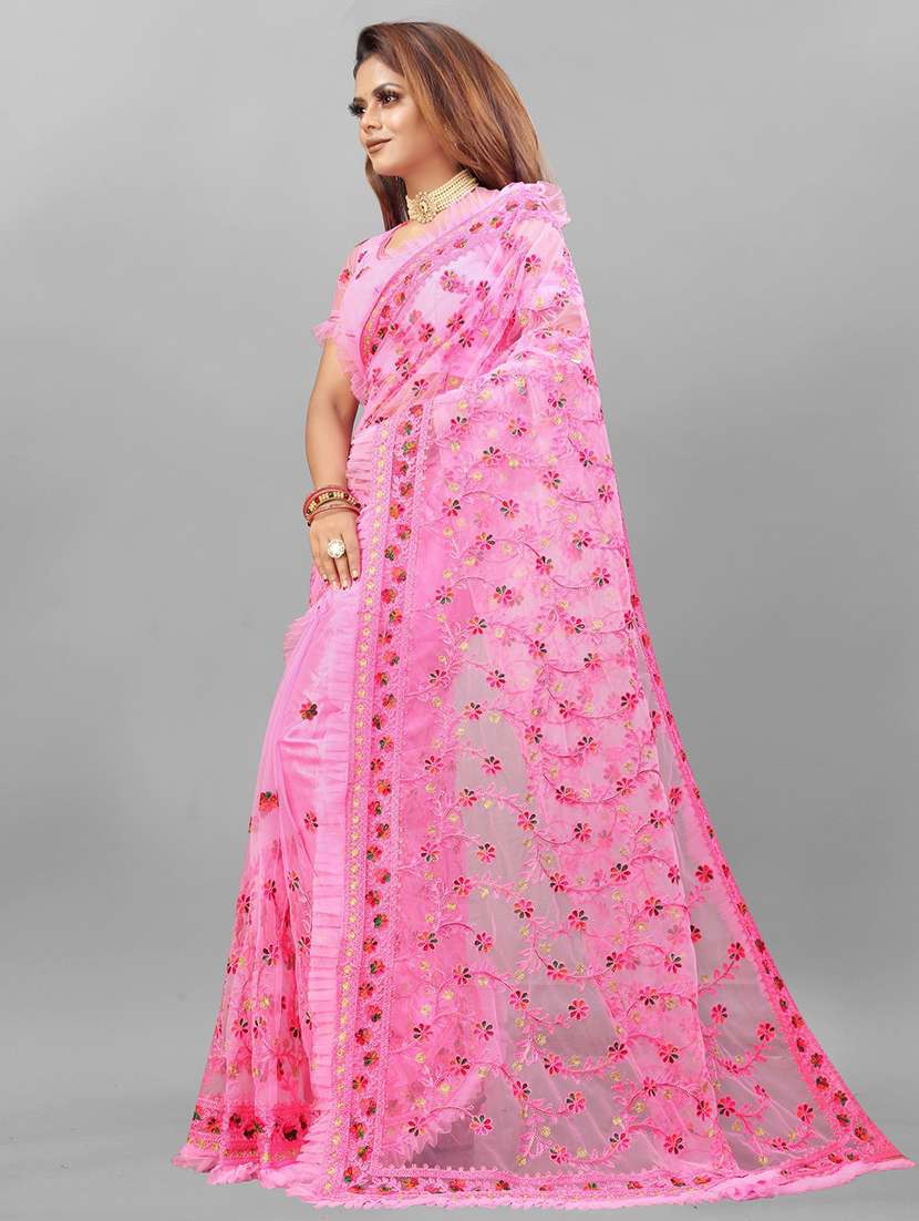 women solid with work embroidered saree with blouse - 22041919 - Standard Image - 2