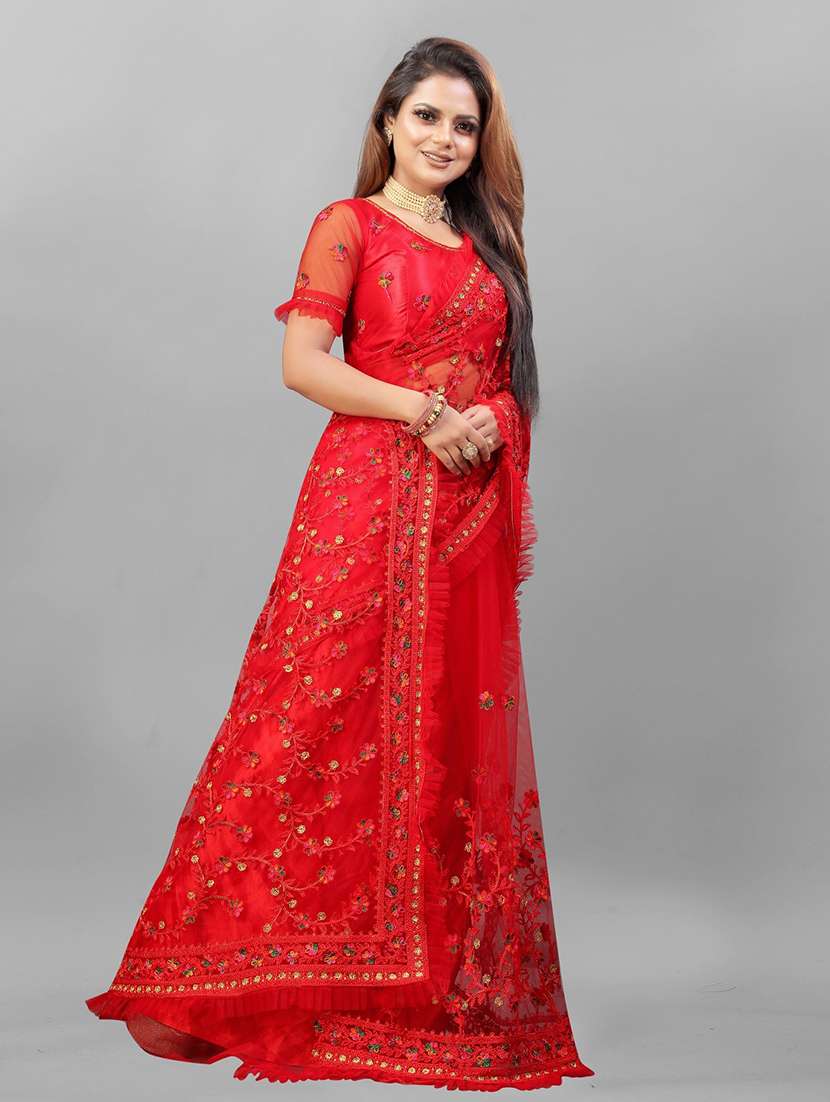 women solid with work embroidered saree with blouse - 22041920 -  Standard Image - 2