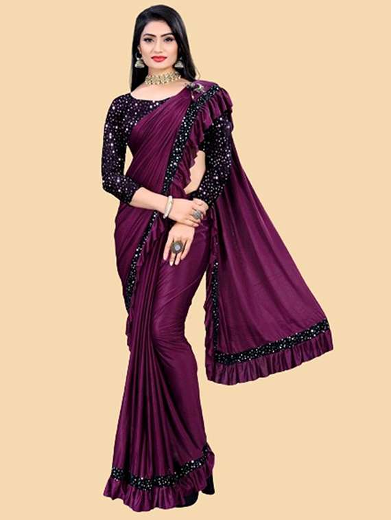 women solid with bordered ready to wear saree with blouse