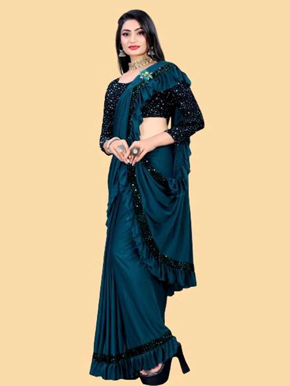 women solid with bordered ready to wear saree with blouse - 22041947 - Standard Image - 2
