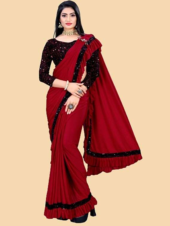 women solid with bordered ready to wear saree with blouse