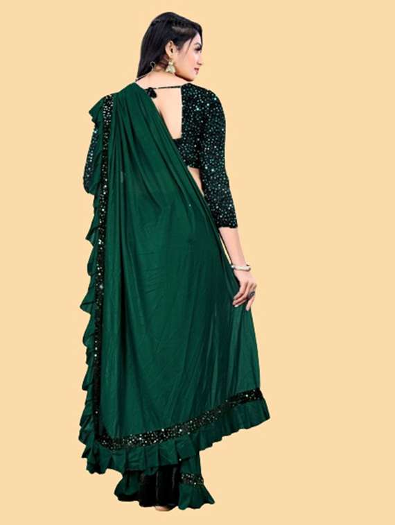 women solid with bordered ready to wear saree with blouse - 22041950 - Standard Image - 2