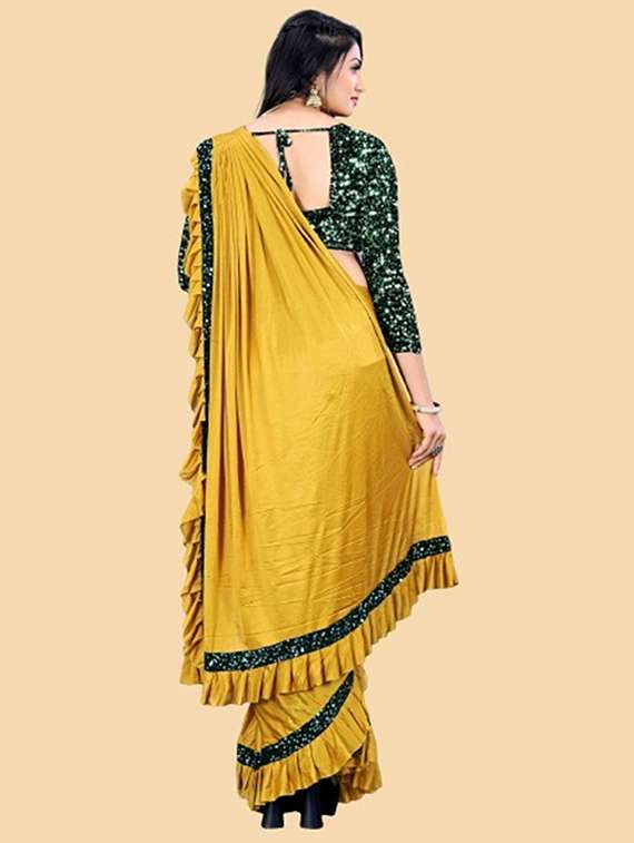 women solid with bordered ready to wear saree with blouse - 22041952 - Standard Image - 2