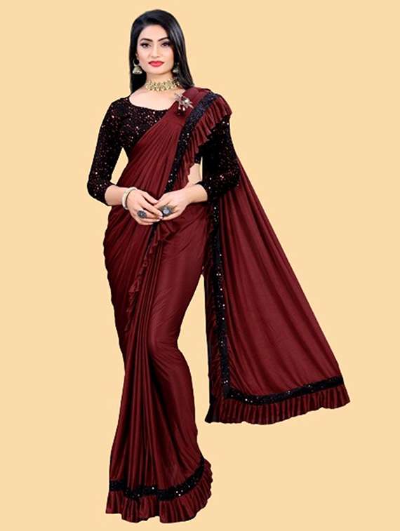 women solid with bordered ready to wear saree with blouse