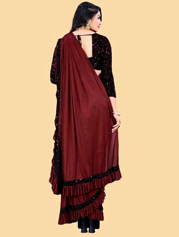 women solid with bordered ready to wear saree with blouse - 22041955 - Standard Image - 2