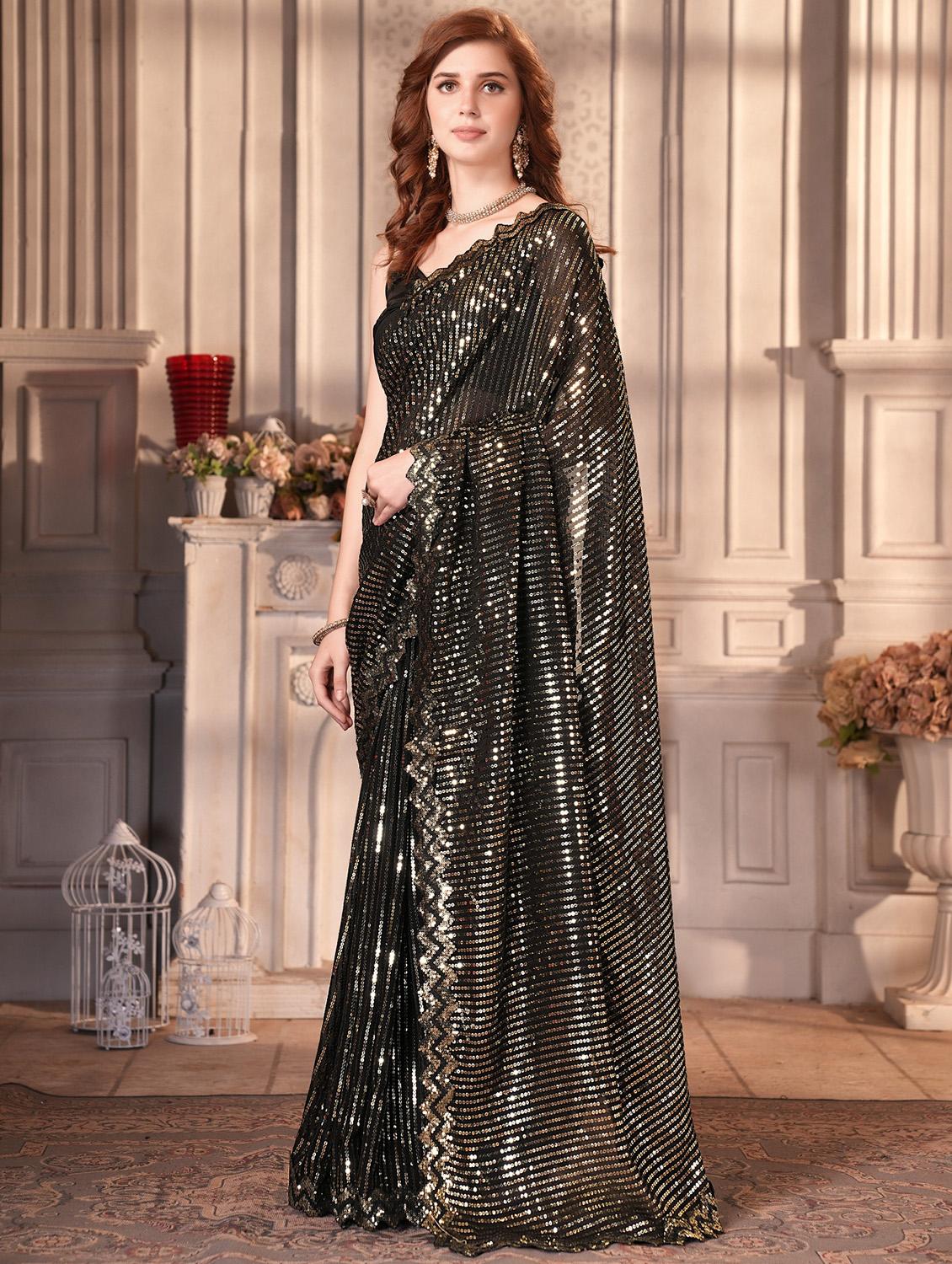 women solid with work embellished saree with blouse - 22041961 - Standard Image - 2