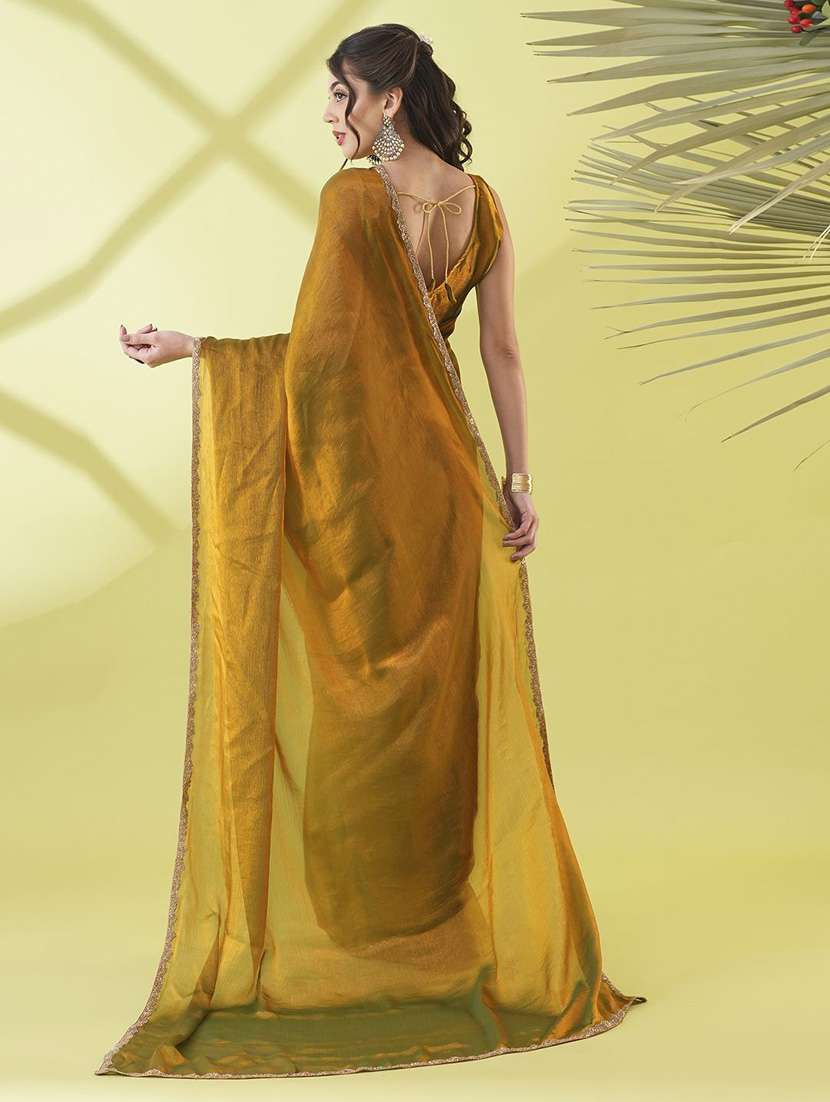 women solid with embellished bordered saree with blouse - 22041964 - Standard Image - 2