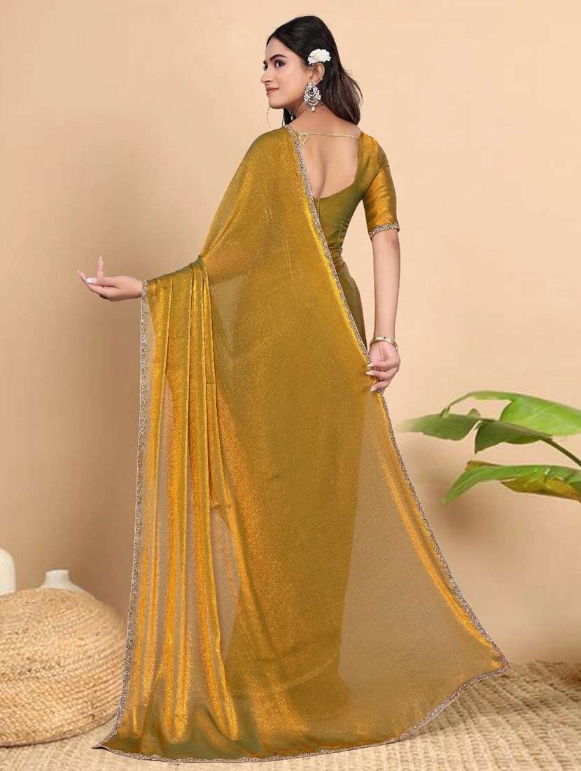 women solid with embellished bordered saree with blouse - 22041965 - Standard Image - 2