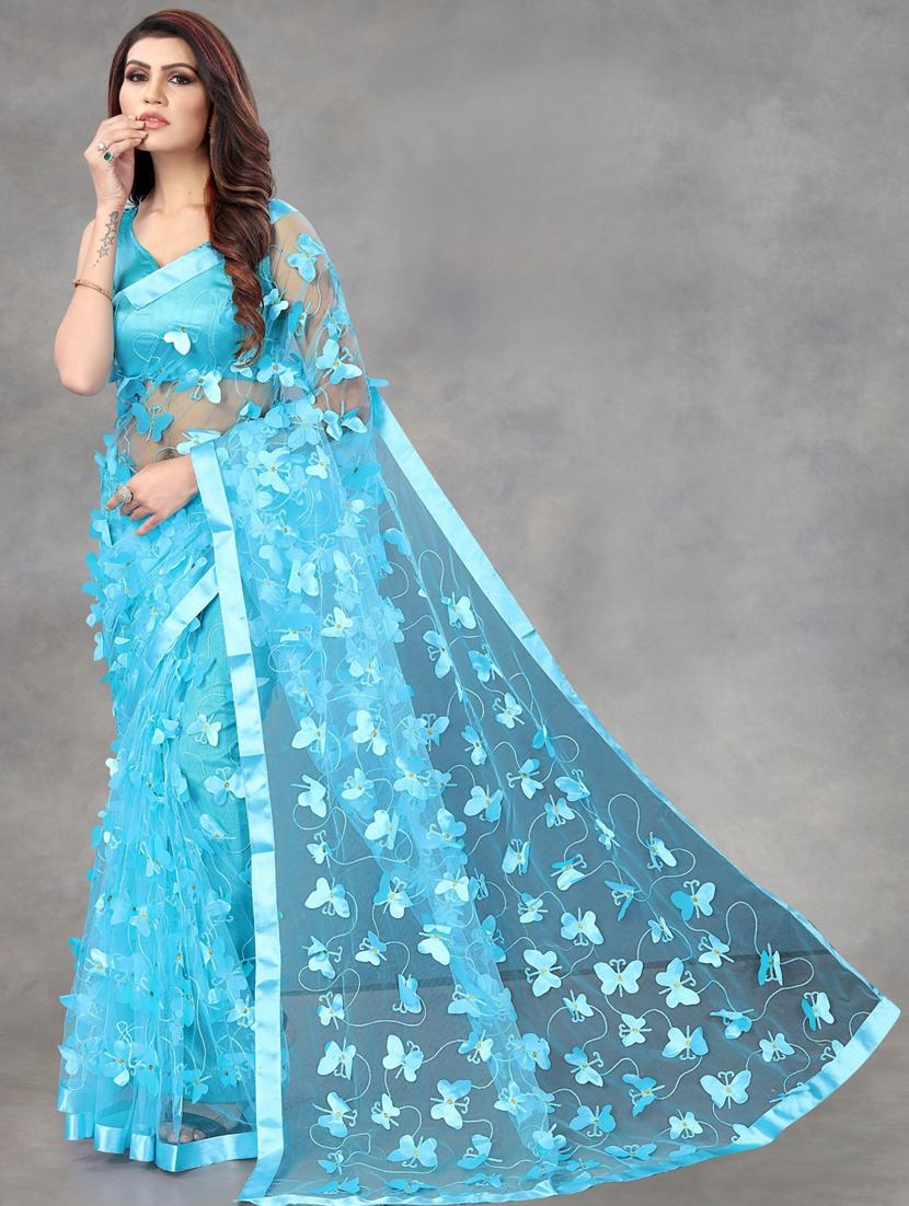 women solid with work embellished saree with blouse - 22041968 - Standard Image - 2