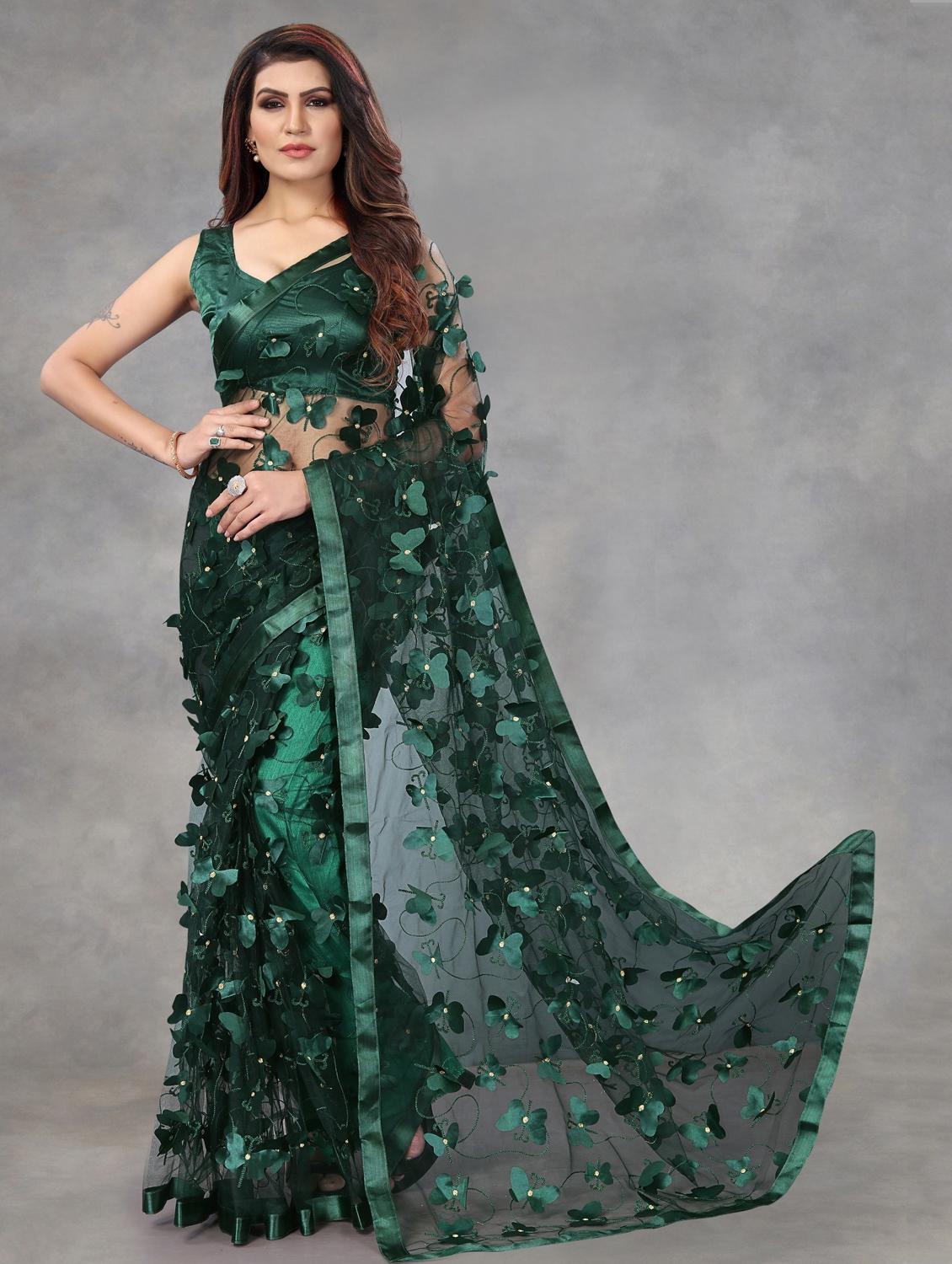 women solid with work embellished saree with blouse - 22041969 -  Zoom Image - 0