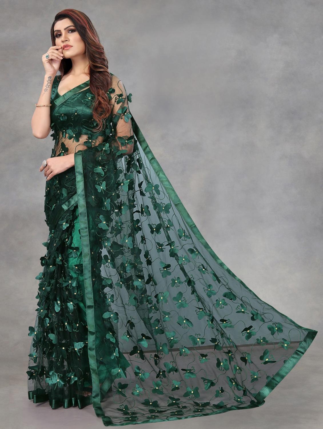 women solid with work embellished saree with blouse - 22041969 - Standard Image - 2