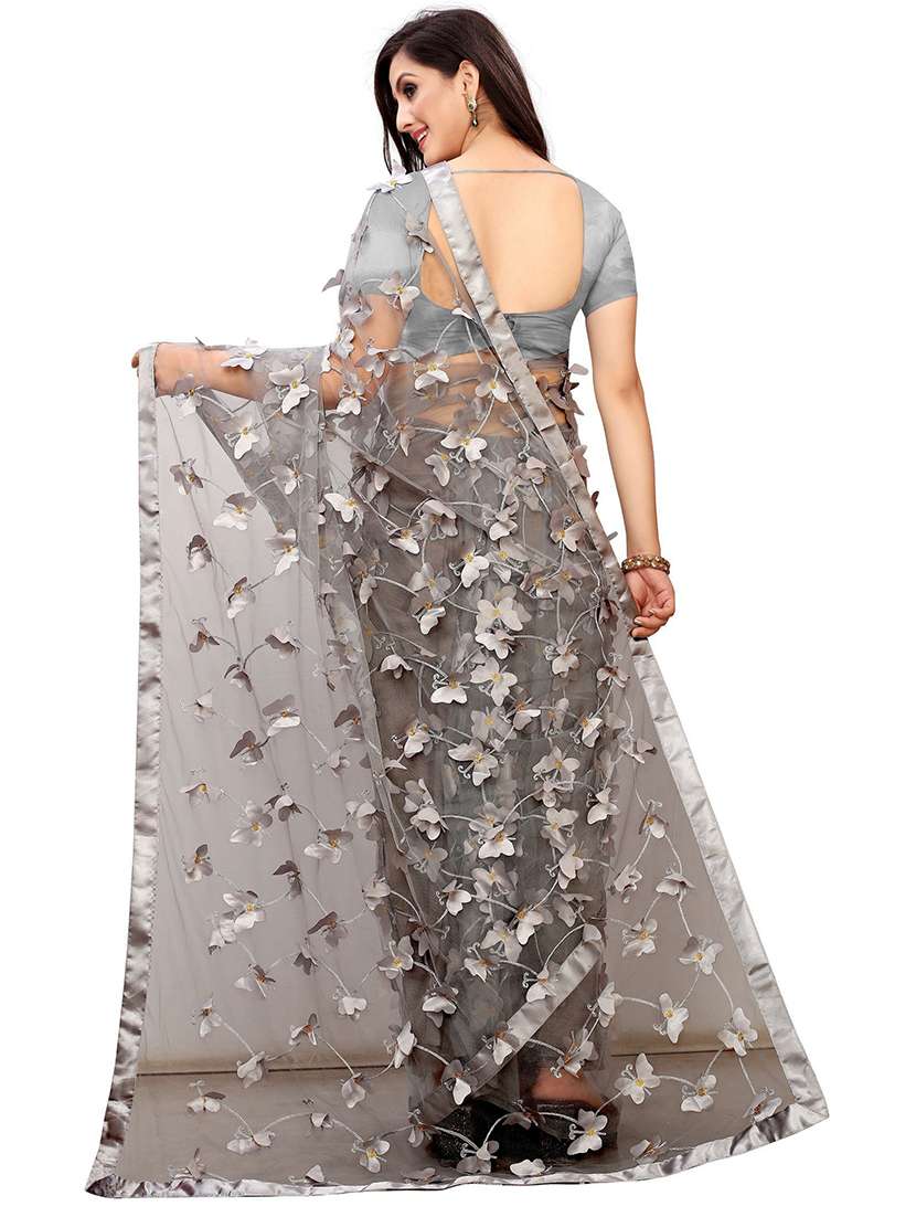 women solid with work embellished saree with blouse - 22041970 -  Standard Image - 2