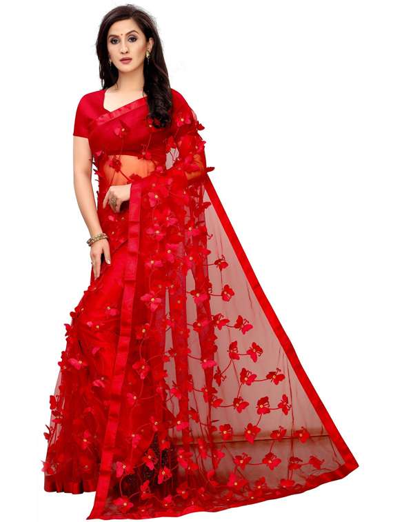 women solid with work embellished saree with blouse