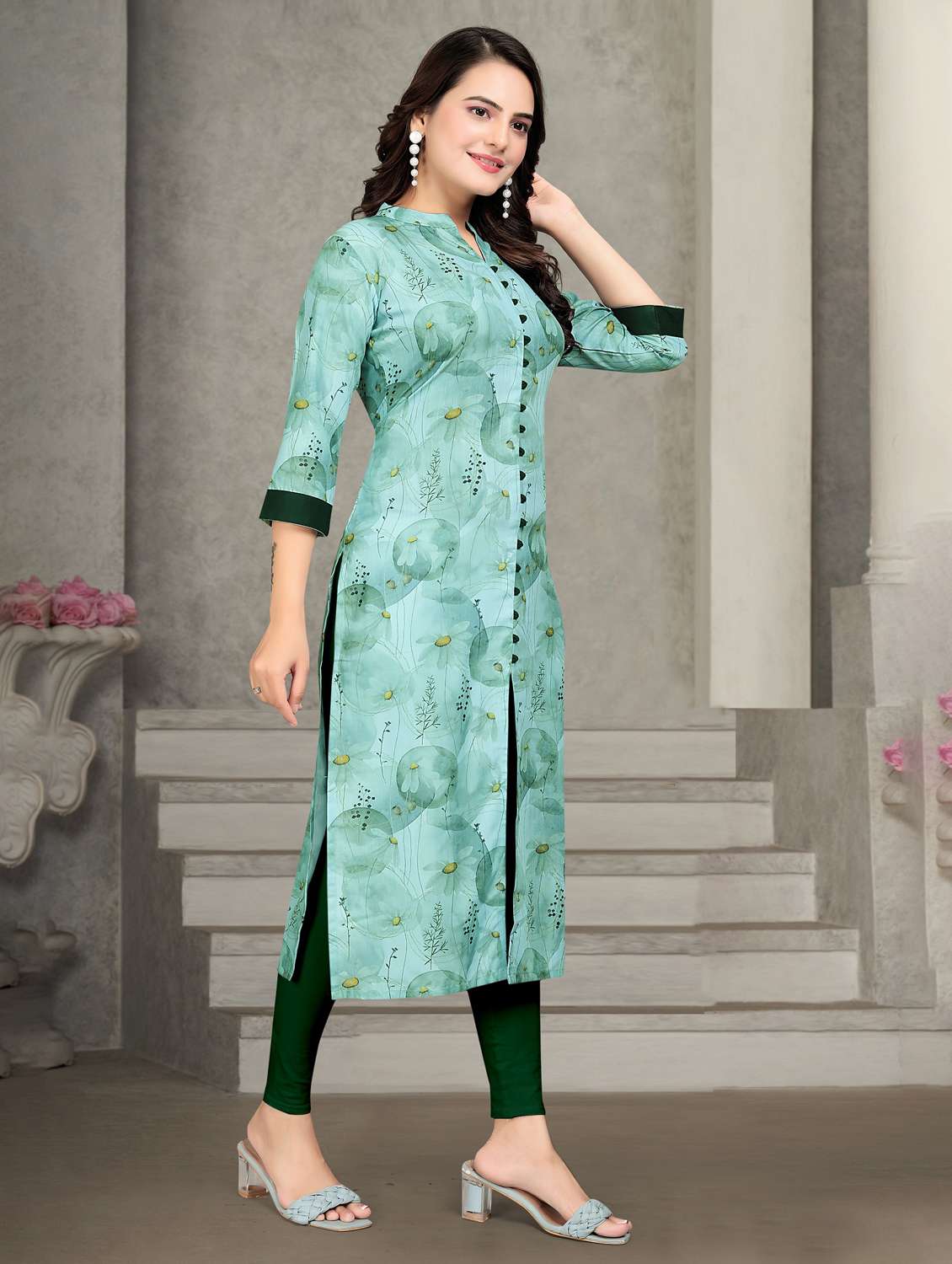 green rayon straight kurti - 22041977 - Standard Image - 2