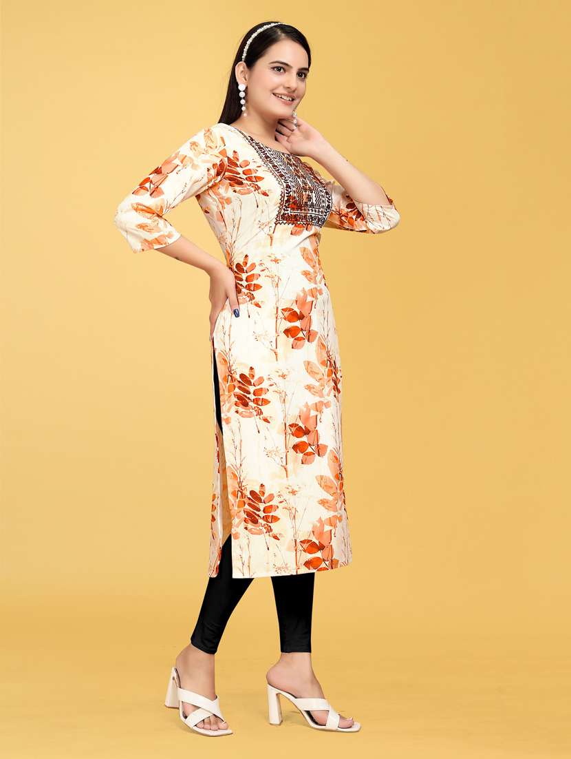 women printed three quarter sleeve straight kurta - 22041978 - Standard Image - 2