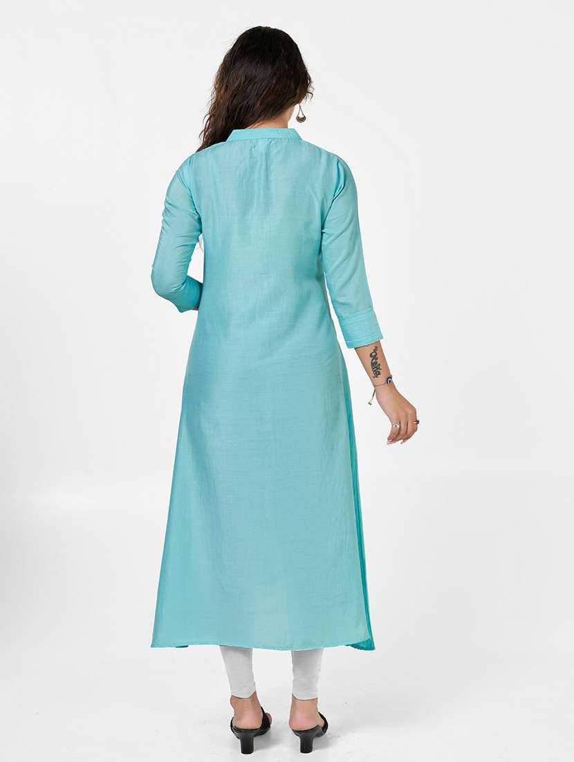 women solid three quarter sleeve a-line kurta - 22041979 -  Standard Image - 2