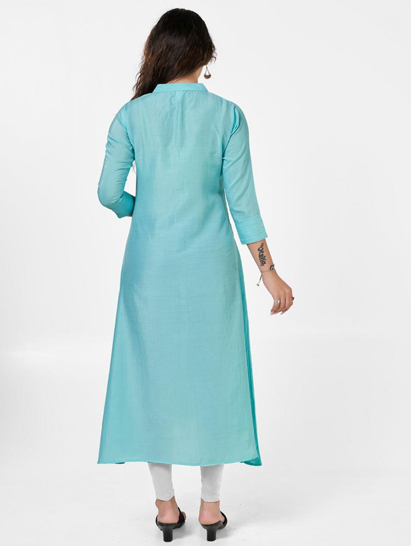 women solid three quarter sleeve a-line kurta - 22041980 - Standard Image - 2