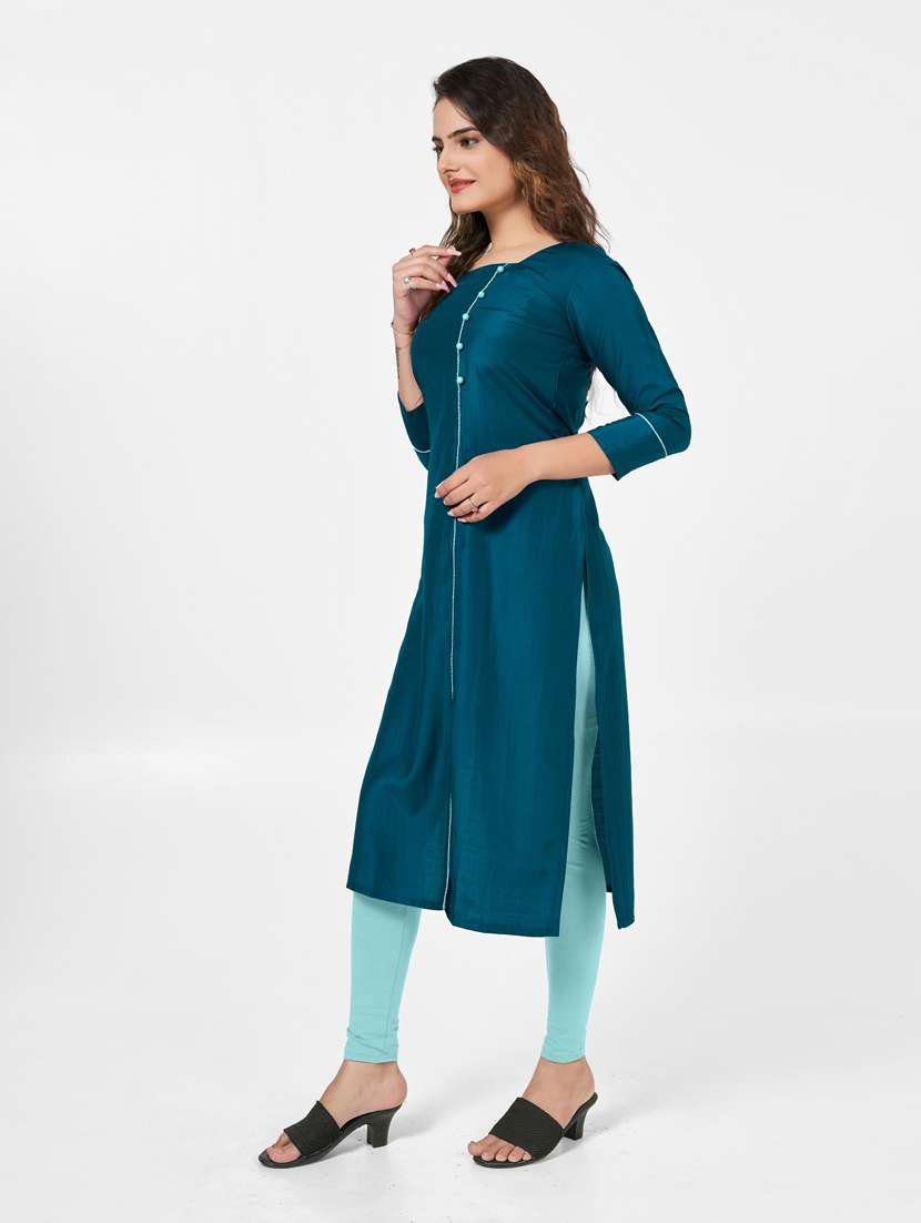 teal silk straight kurti - 22041981 - Standard Image - 2
