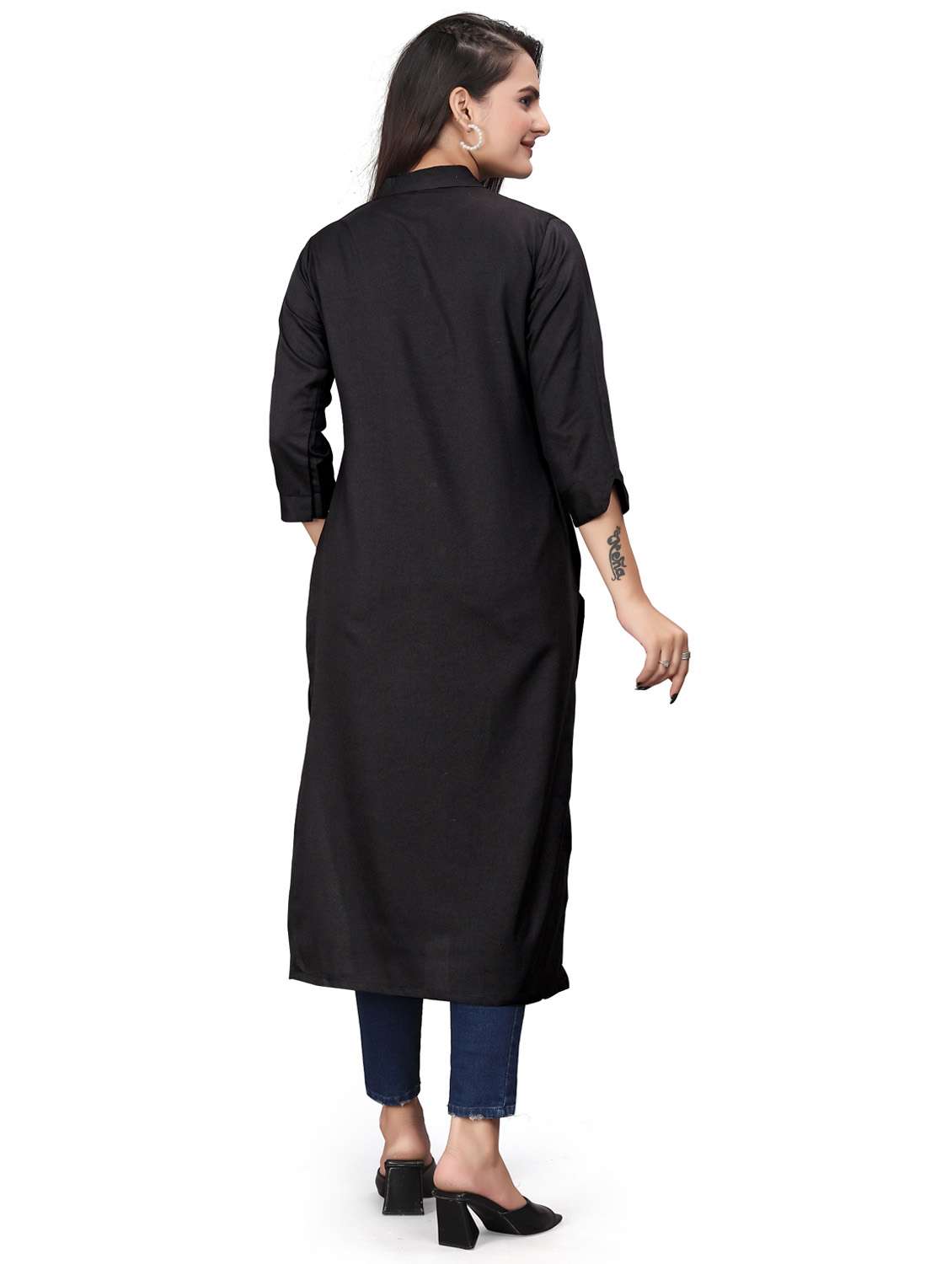 black cotton straight kurta - 22041983 - Standard Image - 2