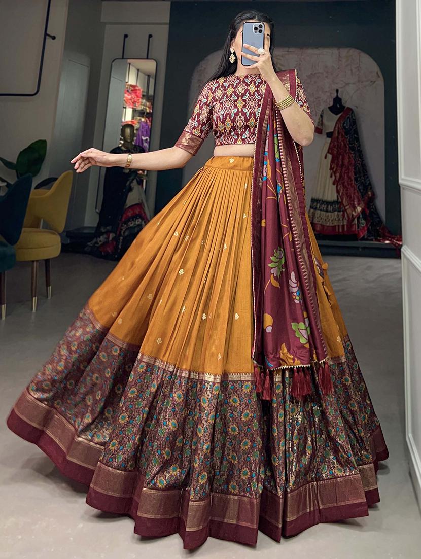 women printed flared unstitched lehenga - 22041999 - Standard Image - 2