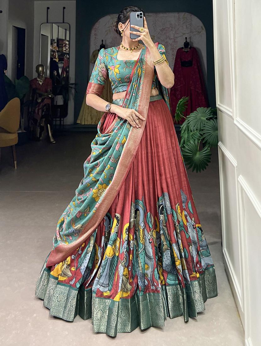 red women printed flared lehenga choli with duppata set lehenga - 22042005 - Standard Image - 2