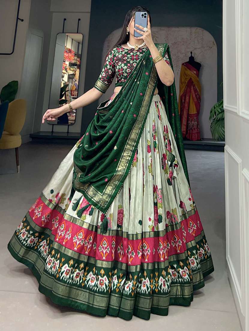 women printed flared unstitched lehenga - 22042013 - Standard Image - 2
