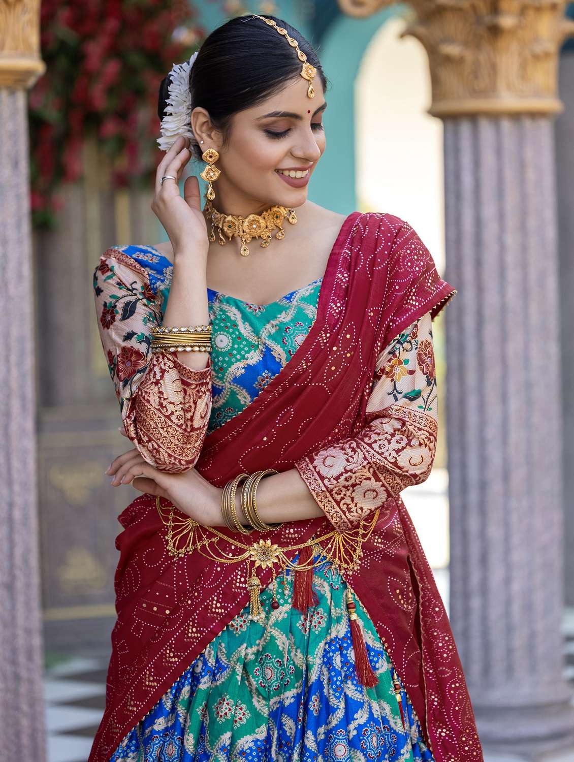 women printed flared unstitched lehenga - 22042017 - Standard Image - 2