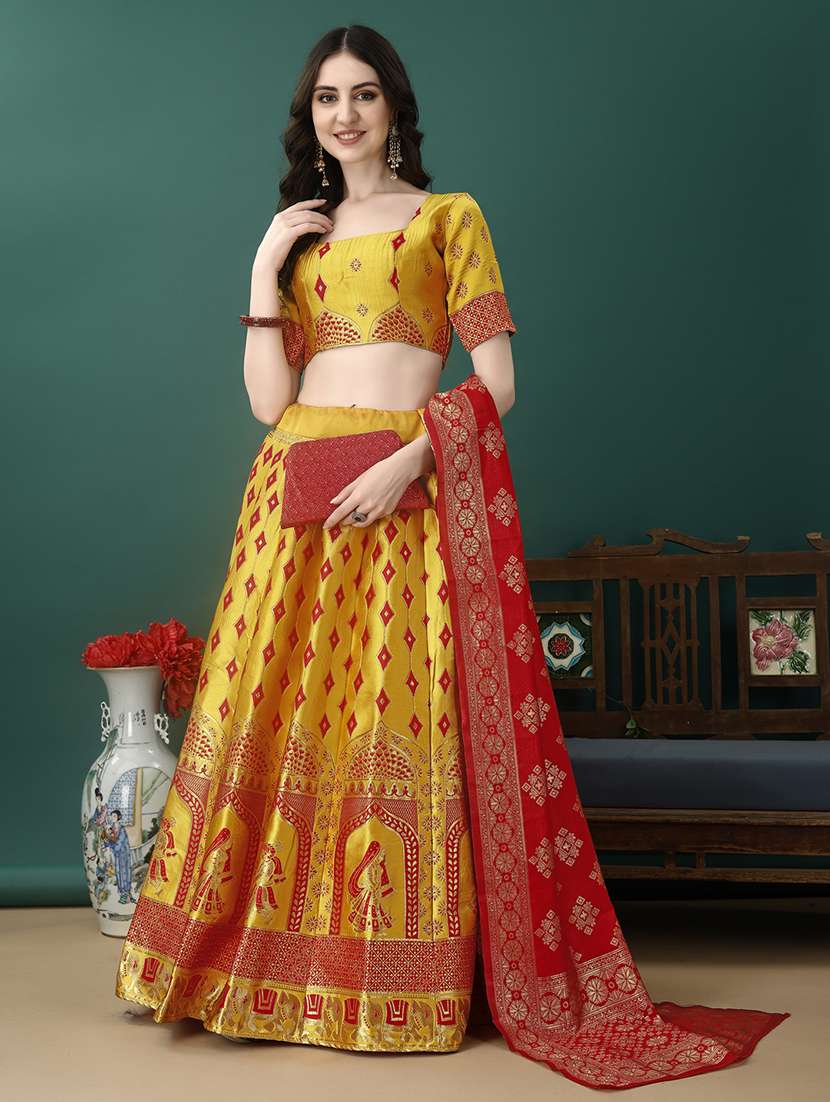 women self design flared unstitched lehenga - 22042085 -  Standard Image - 2