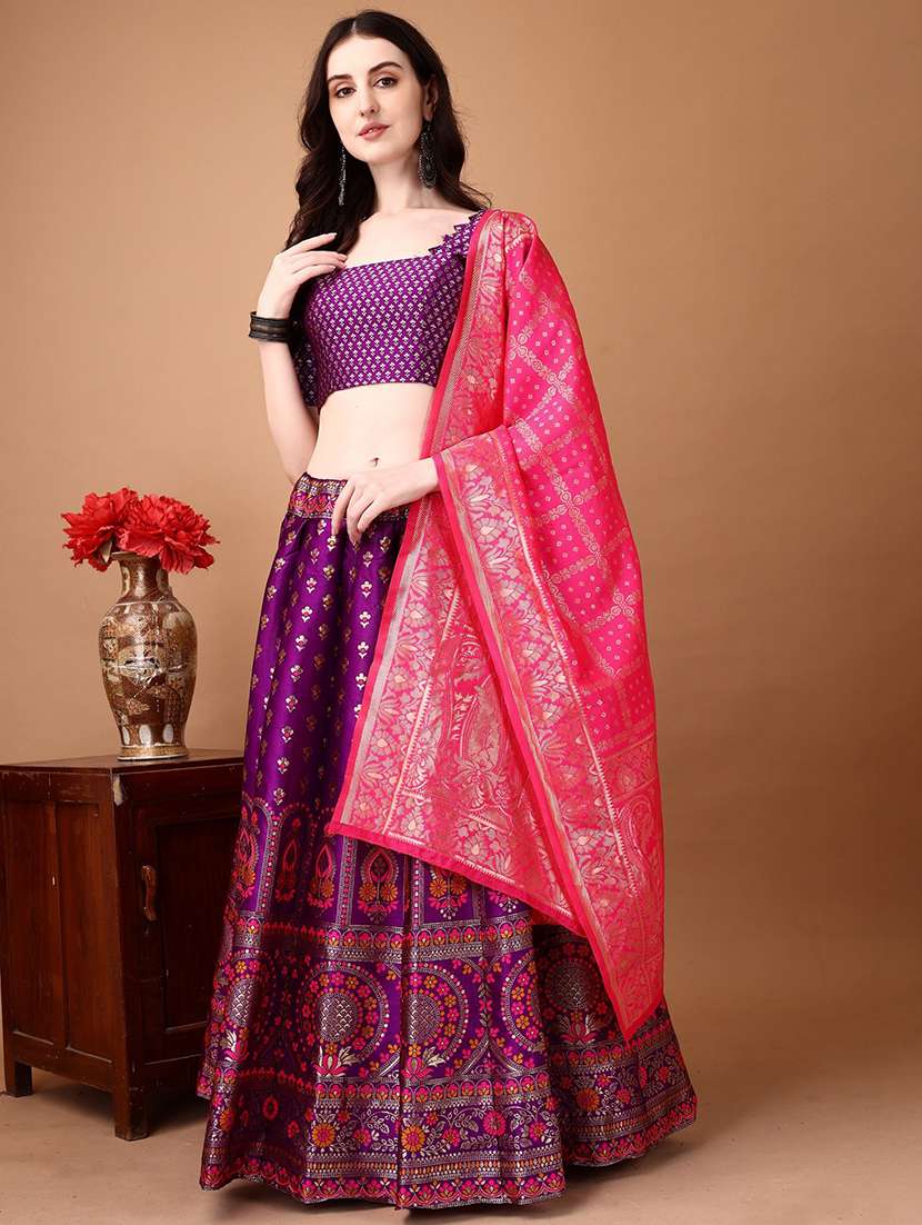 women self design flared unstitched lehenga - 22042145 - Standard Image - 2