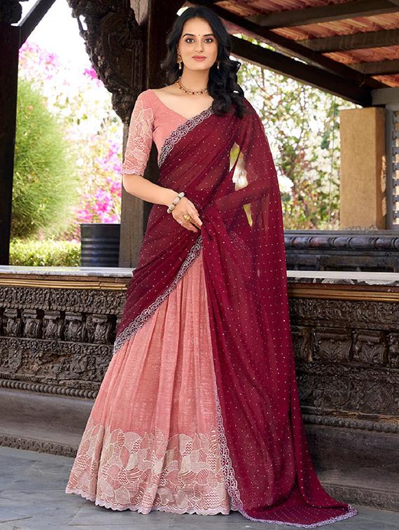 women embroidered flared lehenga choli with duppata set - 22042146 - Zoom Image - 0