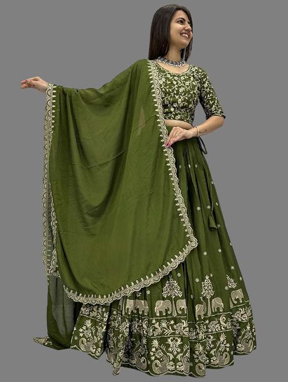 sea green silk blend flared lehenga