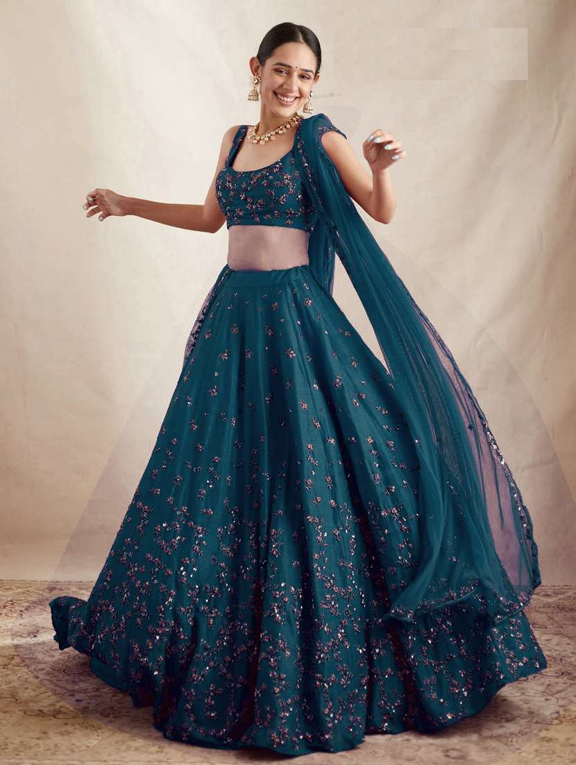 women embellished flared lehenga choli with duppata set