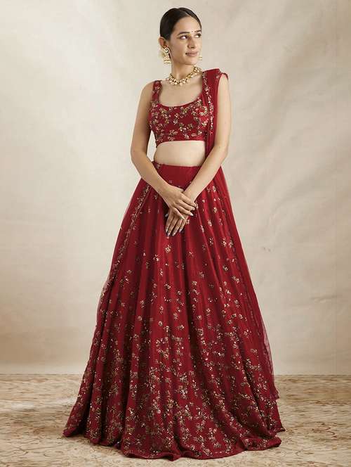 women embroidered flared lehenga choli with duppata set - 22042154 - Standard Image - 0