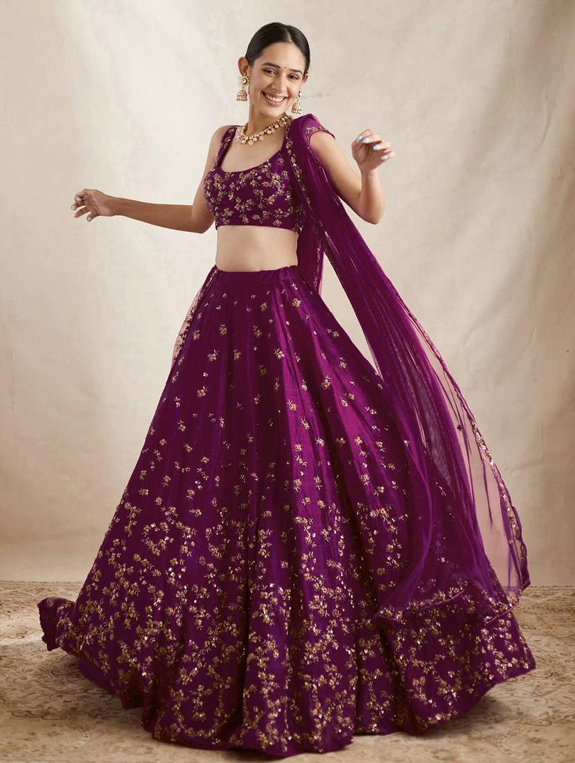 women embroidered flared lehenga choli with duppata set