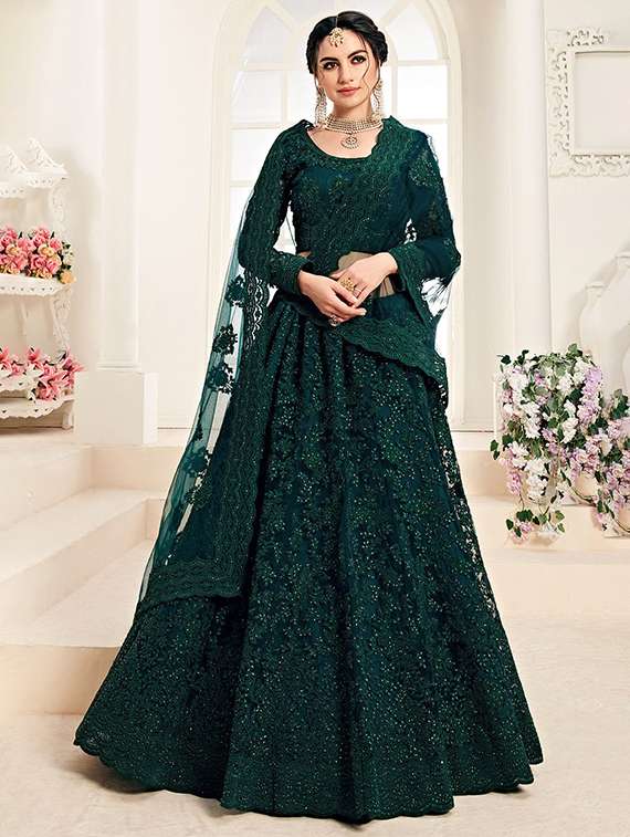 women embroidered flared lehenga choli with duppata set