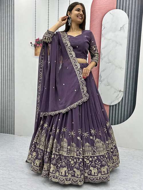 women embroidered flared lehenga choli with duppata set - 22042171 -  Standard Image - 0