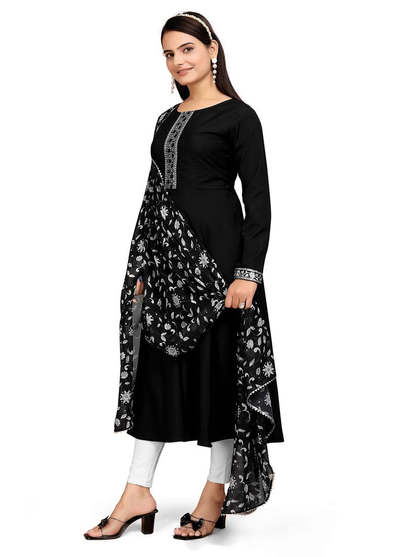 women solid long sleeve kurta dupatta set - 22042183 -  Standard Image - 2