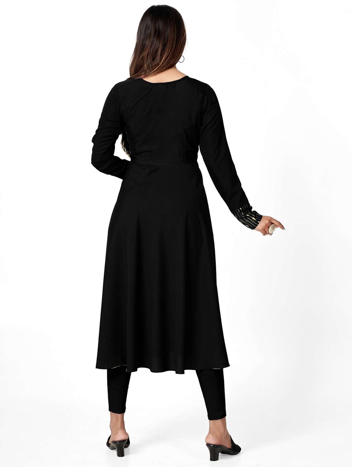 women solid long sleeve flared kurta and dupatta set - 22042184 - Standard Image - 2