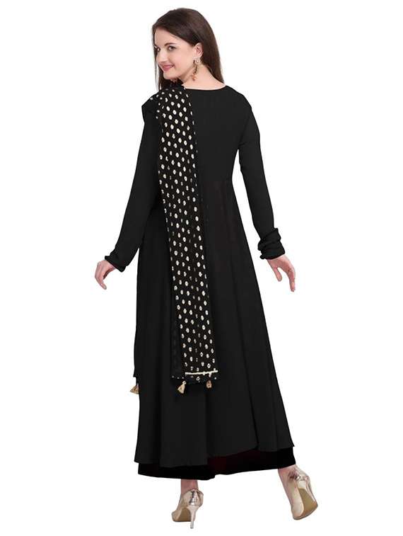 women solid long sleeve flared kurta and dupatta set - 22042193 - Standard Image - 2