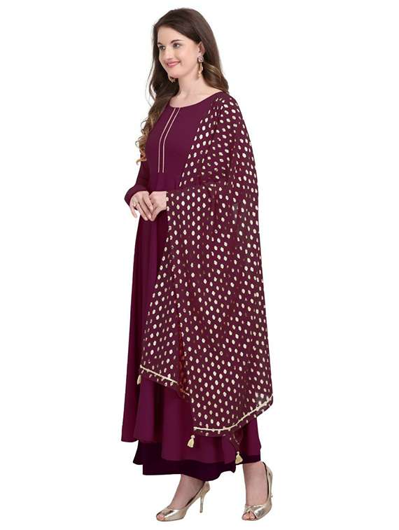 women solid long sleeve anarkali kurta with dupatta set - 22042201 - Standard Image - 2
