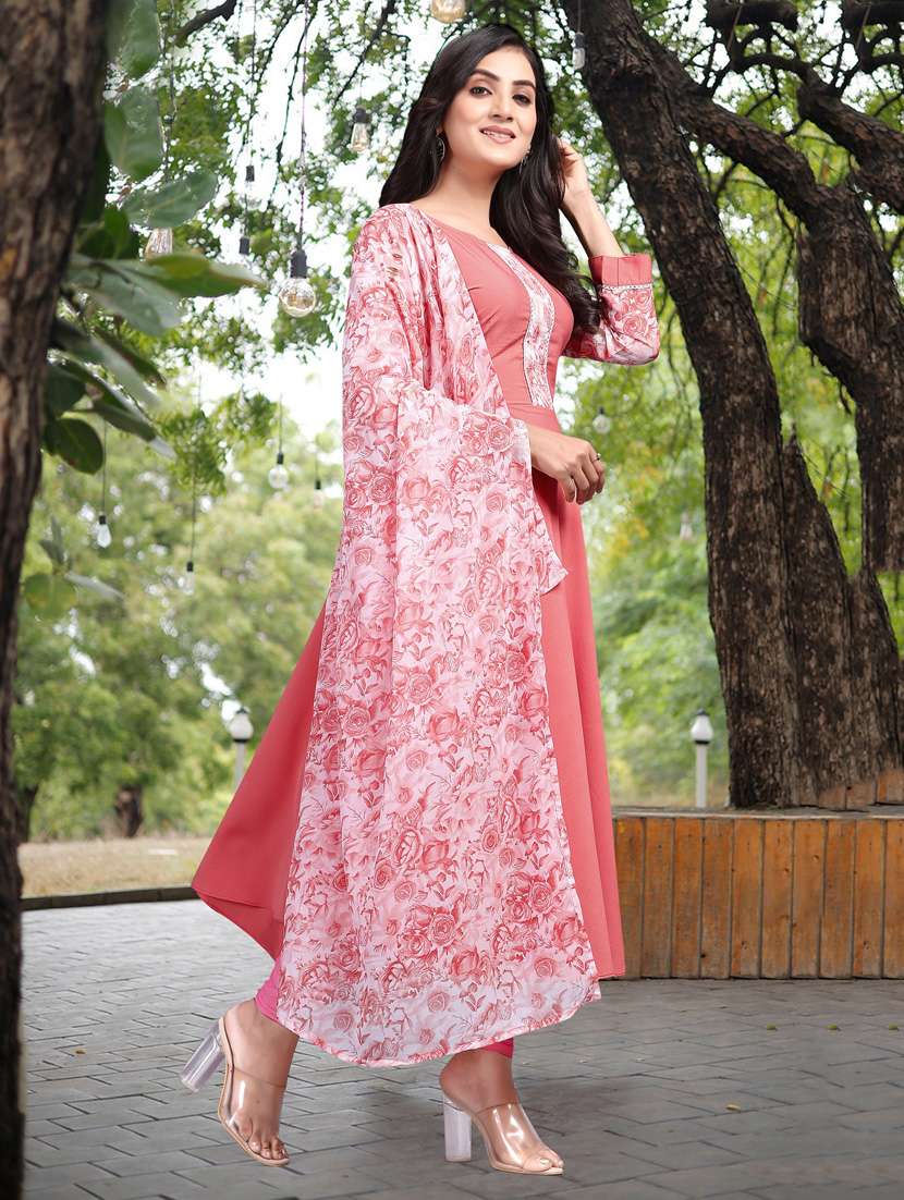 women printed long sleeve kurta and dupatta set - 22042203 - Standard Image - 2