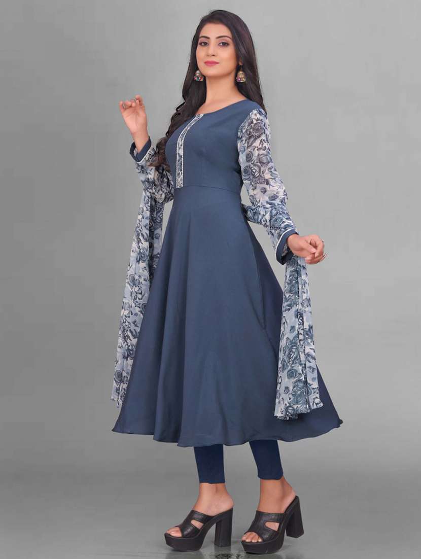 women printed long sleeve kurta and dupatta set - 22042204 -  Standard Image - 2