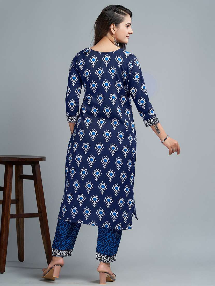 women printed three quarter sleeve kurta pant set - 22042209 - Standard Image - 2