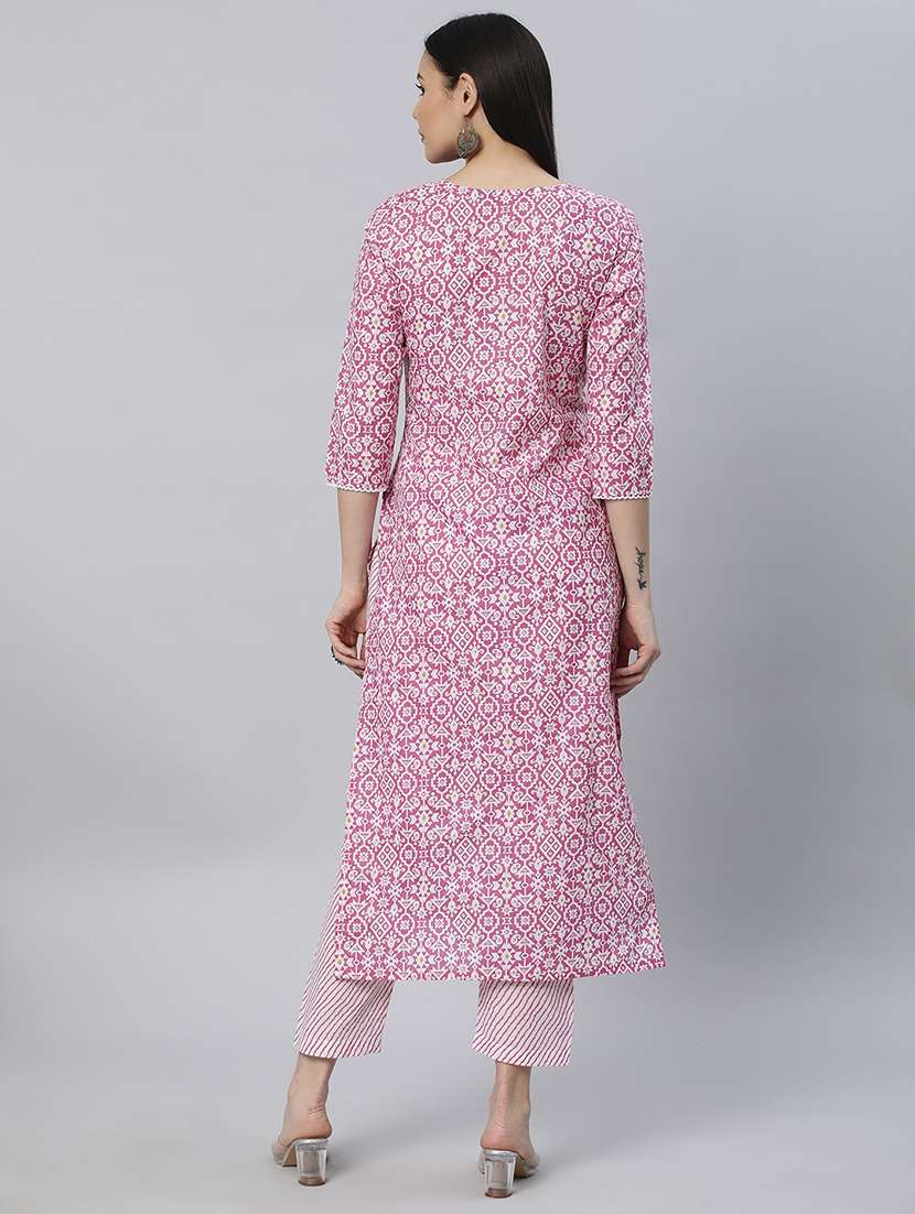 women printed three quarter sleeve kurta pant set - 22042212 - Standard Image - 2