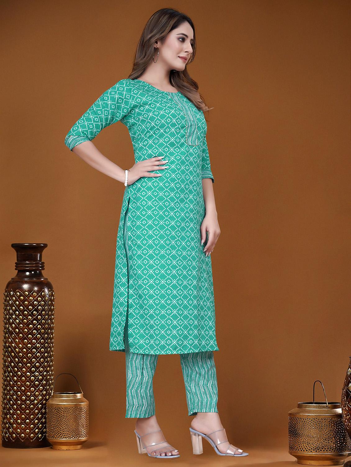 women printed three quarter sleeve kurta and pant set - 22042215 - Standard Image - 2