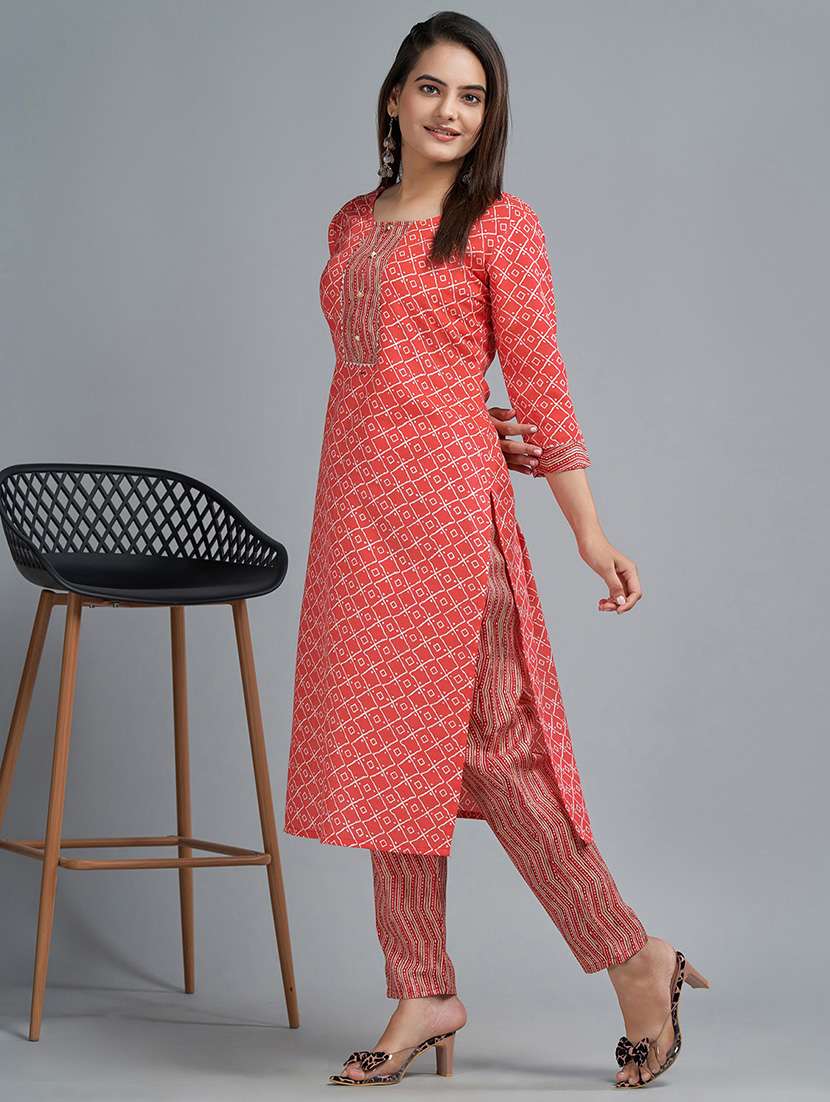 women printed three quarter sleeve kurta pant set - 22042217 -  Standard Image - 2